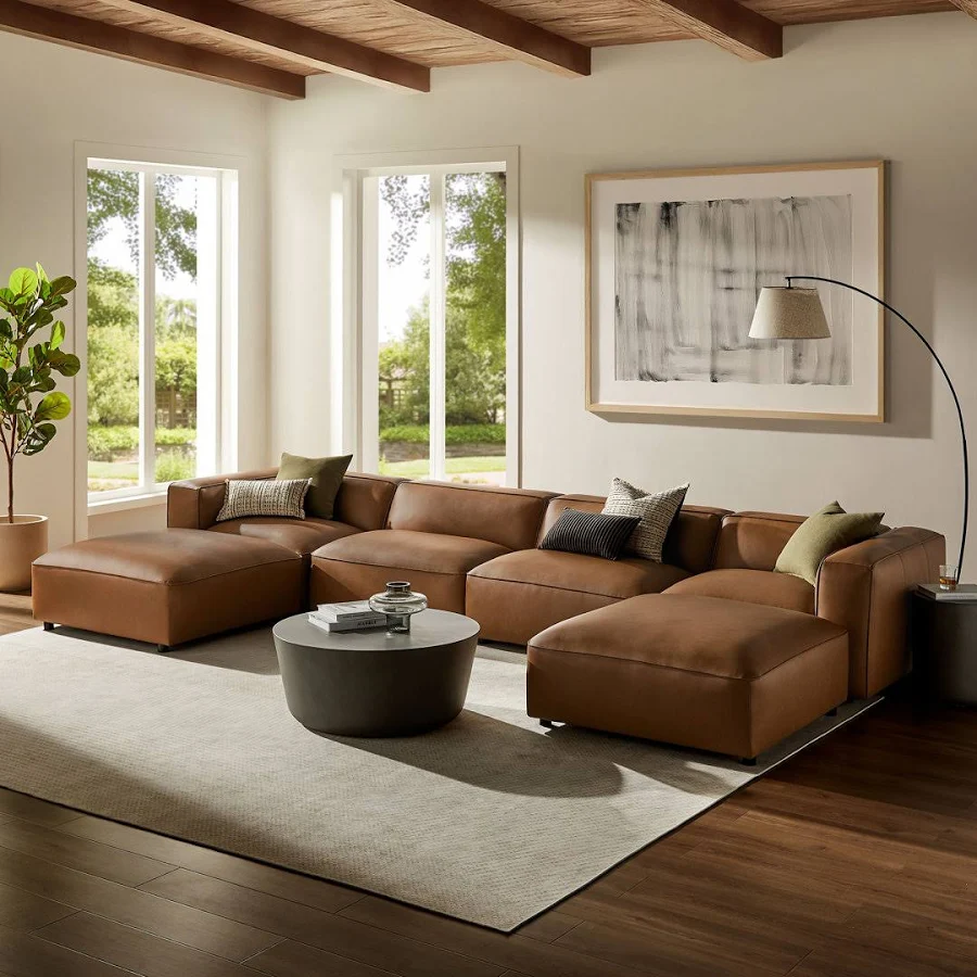 Modway Auren 6-Piece Vegan Leather Modular Sectional Sofa – Coffee, photo 2 of 7