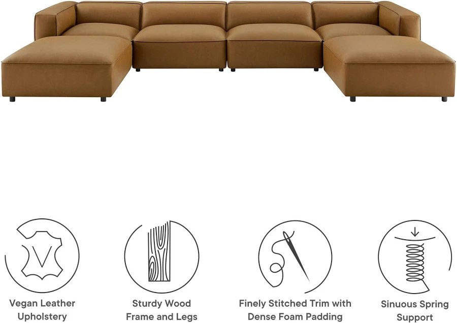 Modway Auren 6-Piece Vegan Leather Modular Sectional Sofa – Coffee, photo 4 of 7