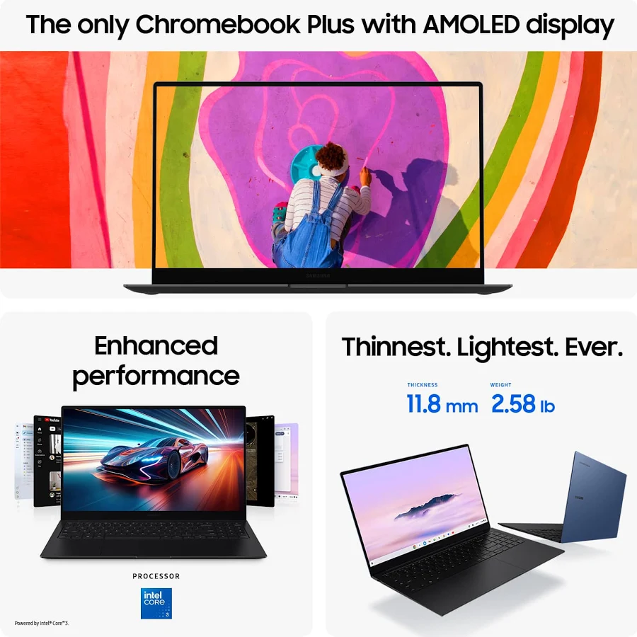 Samsung Galaxy Chromebook Plus 15.6" AMOLED Laptop (Intel Core 3, 8GB RAM, 256GB, Neptune Blue), photo 4 of 7