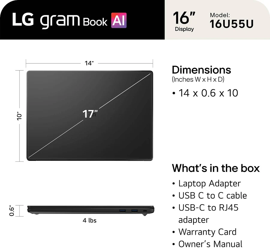 LG gram Book 16" Copilot+ PC Touchscreen Laptop – AMD Ryzen AI 7, 16GB RAM, 1TB SSD, Black, photo 5 of 7