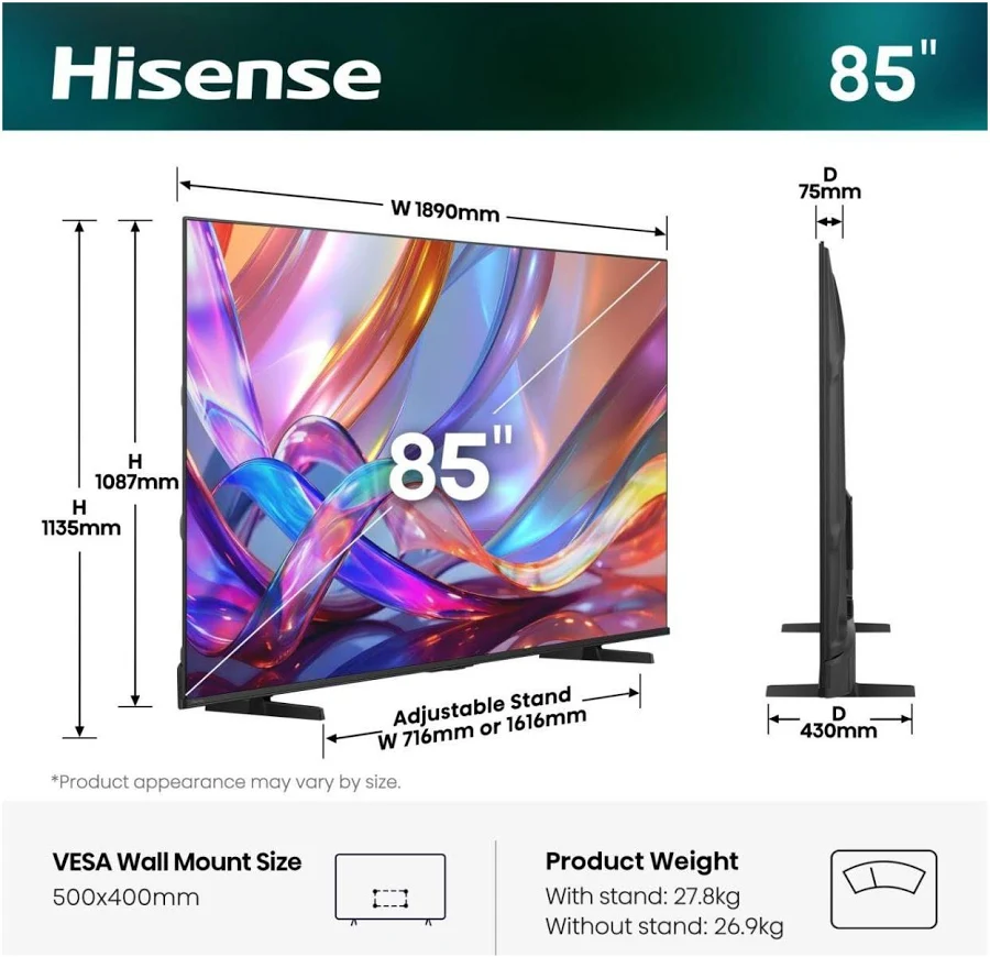 Hisense 85" E7S QLED 4K Smart TV, photo 6 of 7