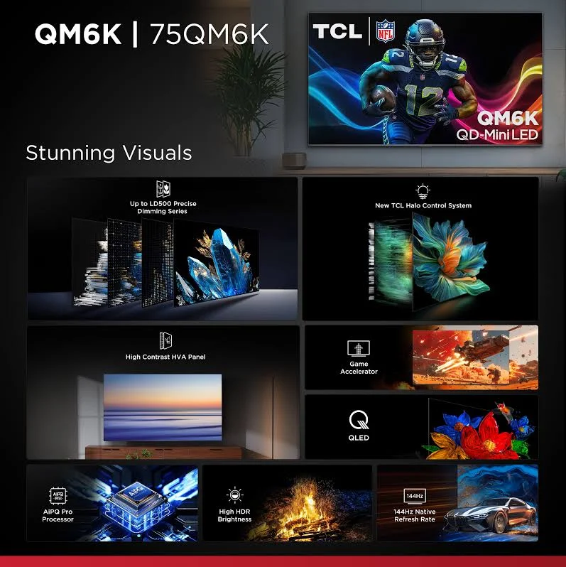 TCL 75" Class QM6K Series QD-Mini LED QLED 4K UHD Smart Google TV, photo 5 of 7