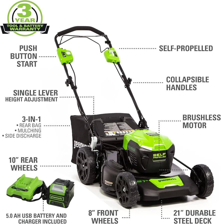 Greenworks 40V 21-in. Cordless Self-Propelled Lawn Mower with Battery and Charger, photo 4 of 7