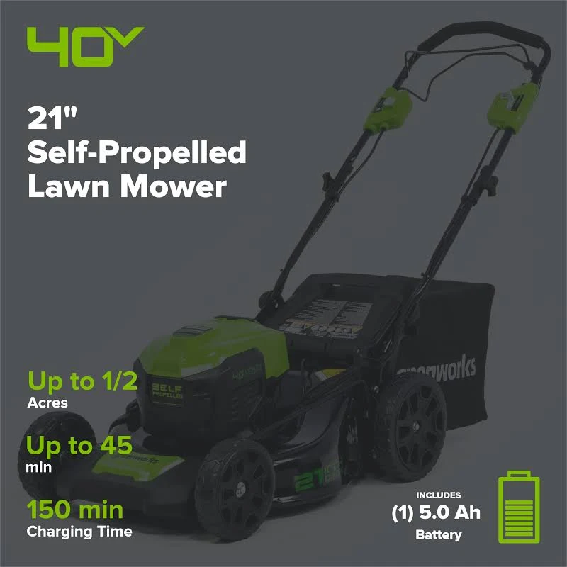 Greenworks 40V 21-in. Cordless Self-Propelled Lawn Mower with Battery and Charger, photo 3 of 7