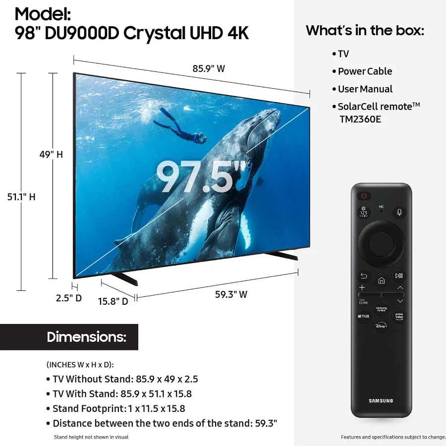 Samsung 98" Class DU9000 Series 4K UHD Smart TV, photo 7 of 7
