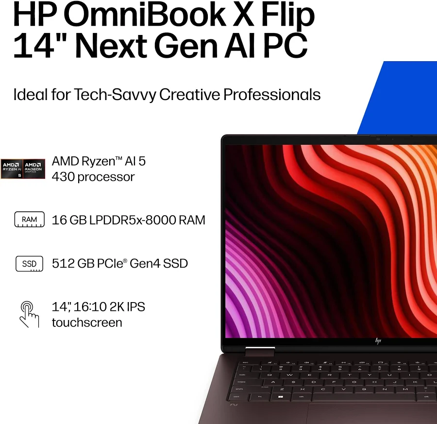 HP OmniBook X Flip 14 2-in-1 Laptop – AMD, 16GB RAM, 512GB SSD, photo 5 of 7