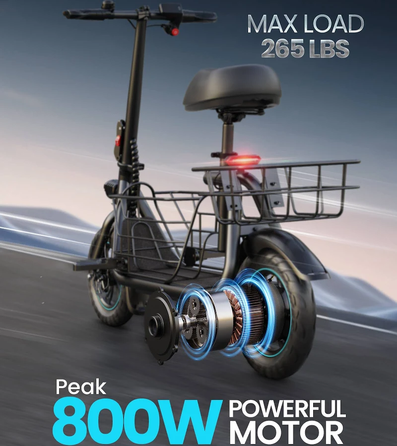 Gyroor C1S Foldable Electric Scooter with Seat and Basket – Black, photo 4 of 7