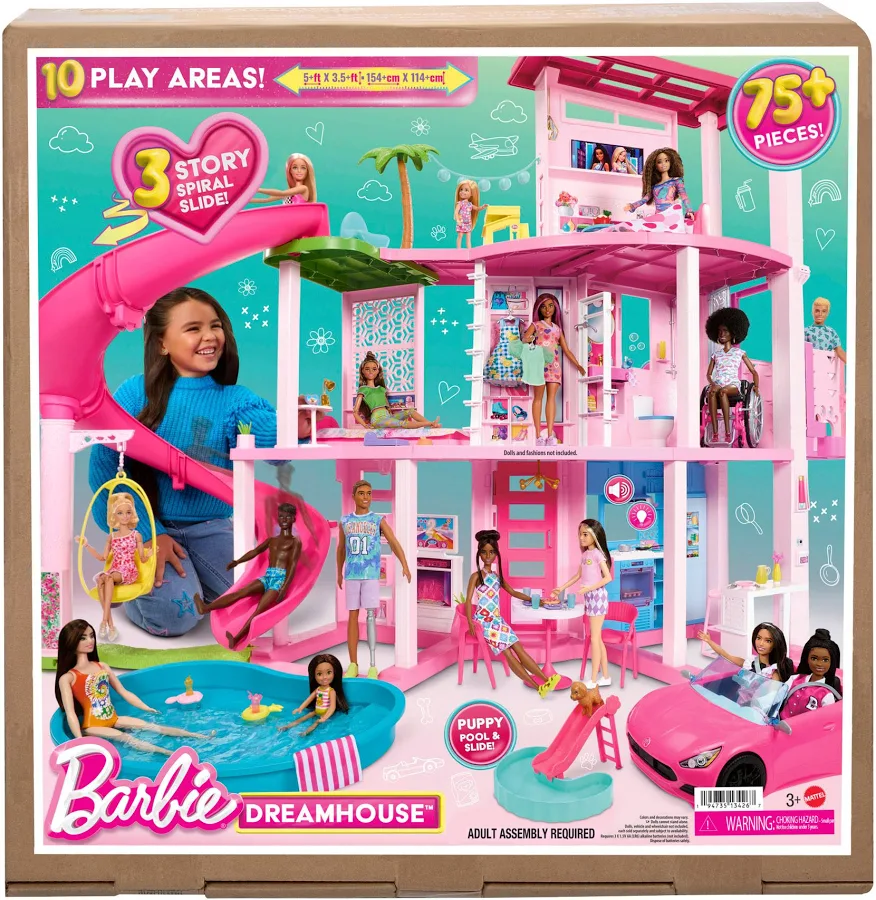 Barbie Dreamhouse Pool Party Doll House with 3-Story Slide and 75+ Pieces, photo 4 of 7